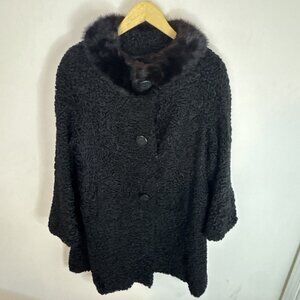 Hudson’s Bay Furs Persian Lamb Coat Mink Collar Black Vintage Women’s L